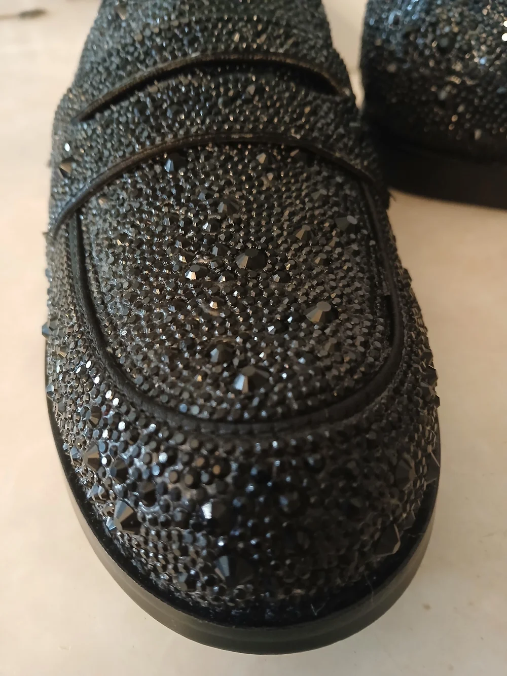Betsey Johnson Black Glass Penny Loafers 